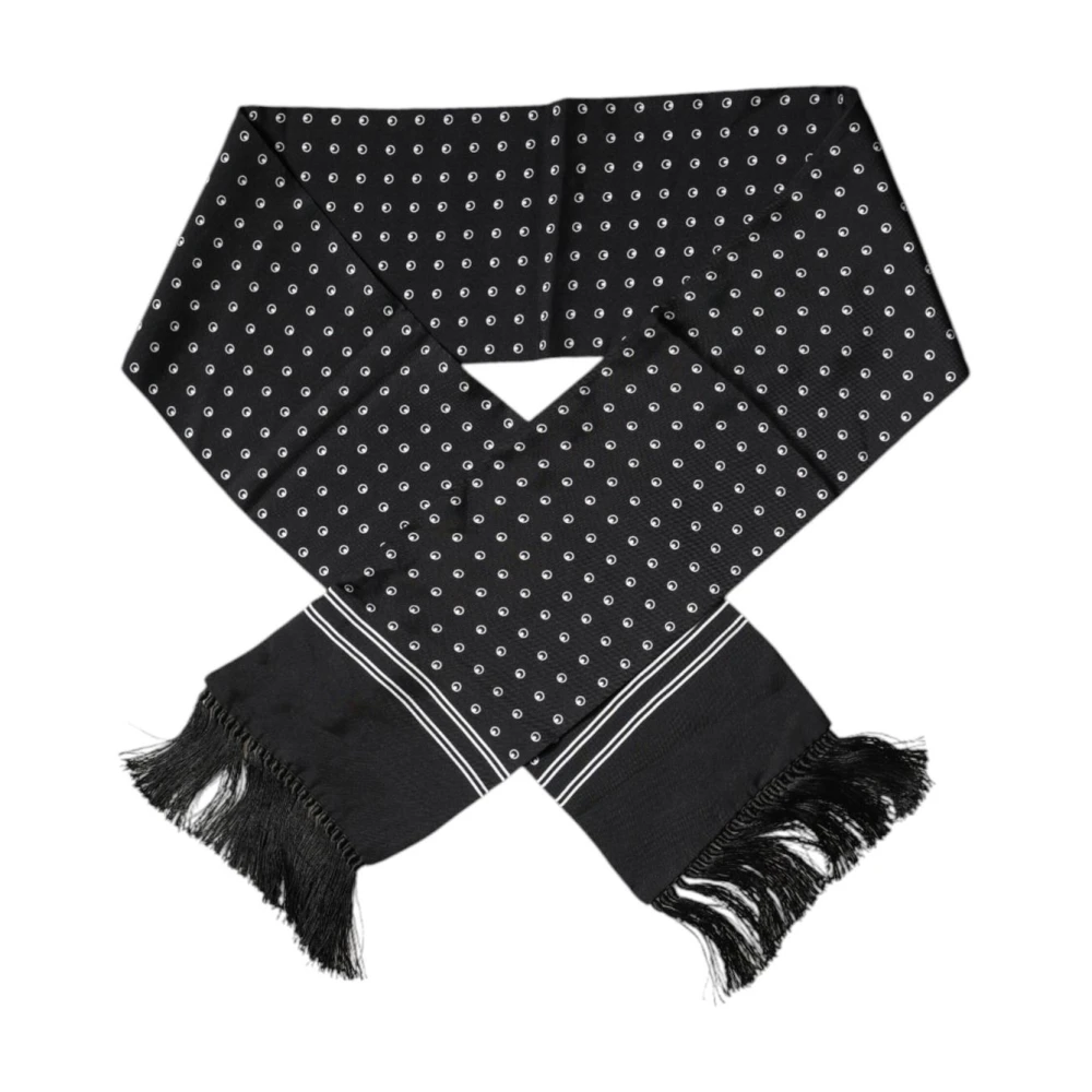 Dolce & Gabbana Men's Black Polka Dot Silk Fringes Scarf