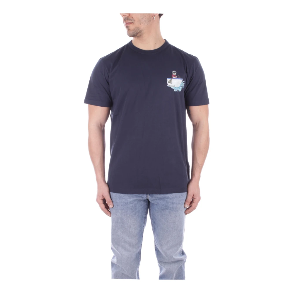 Woolrich Blauw Logo Front T-shirt Blue Heren