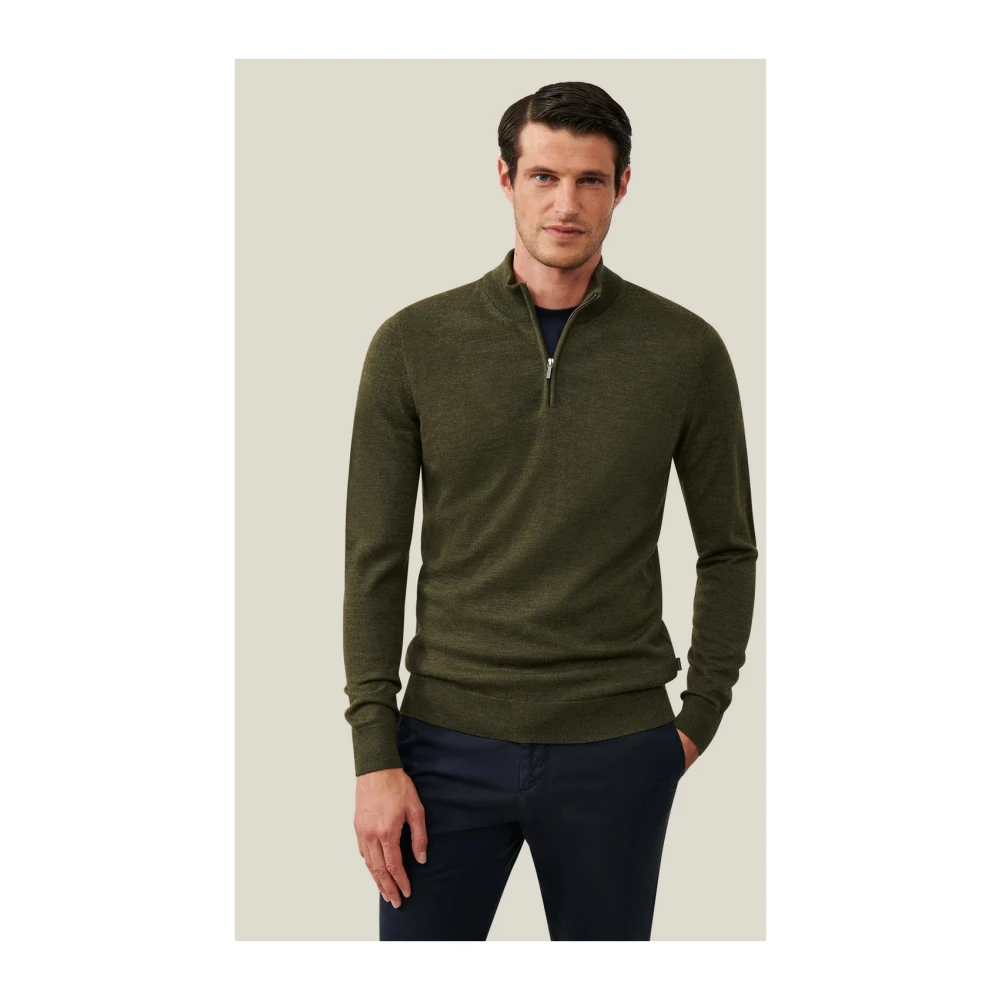 Cavallaro Merino Half Zip Sweater Green Heren