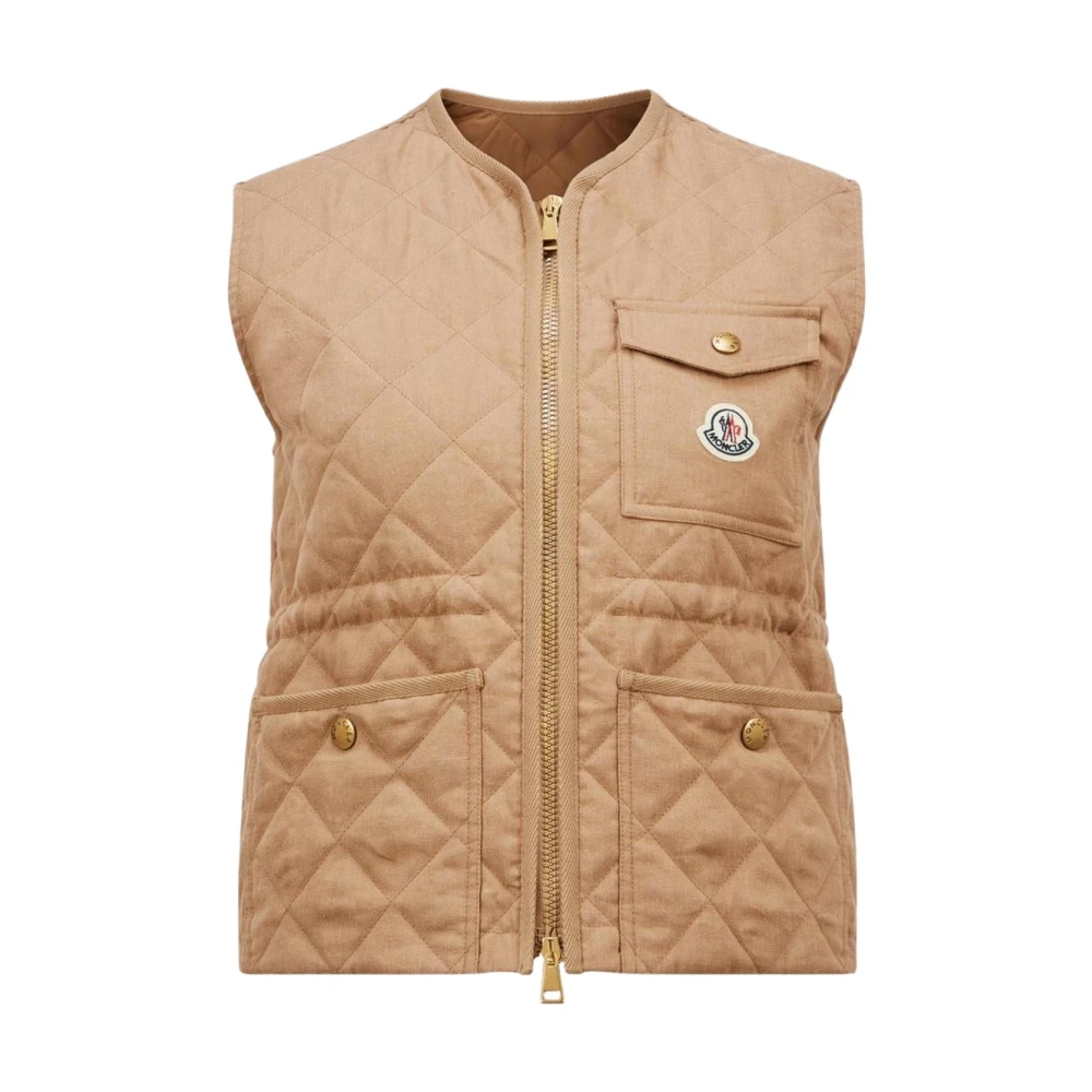 Moncler Damen Braun Gesteppte Weste Mit Druckknöpfen