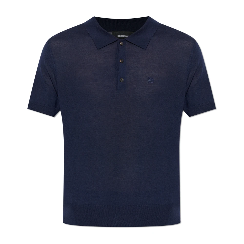Dsquared2 Men's Blue Polo Shirts, S, Wool Polo With Embroidered Logo
