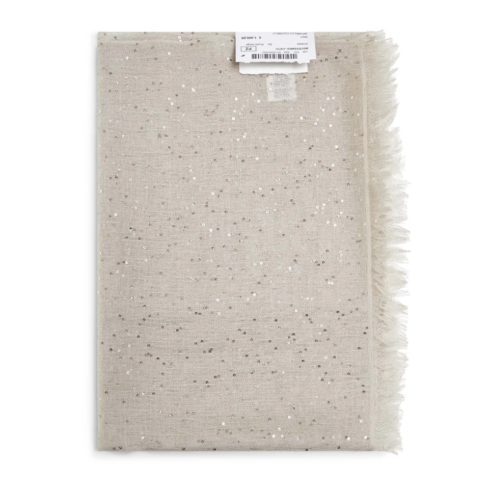BRUNELLO CUCINELLI Luxe Cashmere Zijden Fringed Sjaal Beige Dames