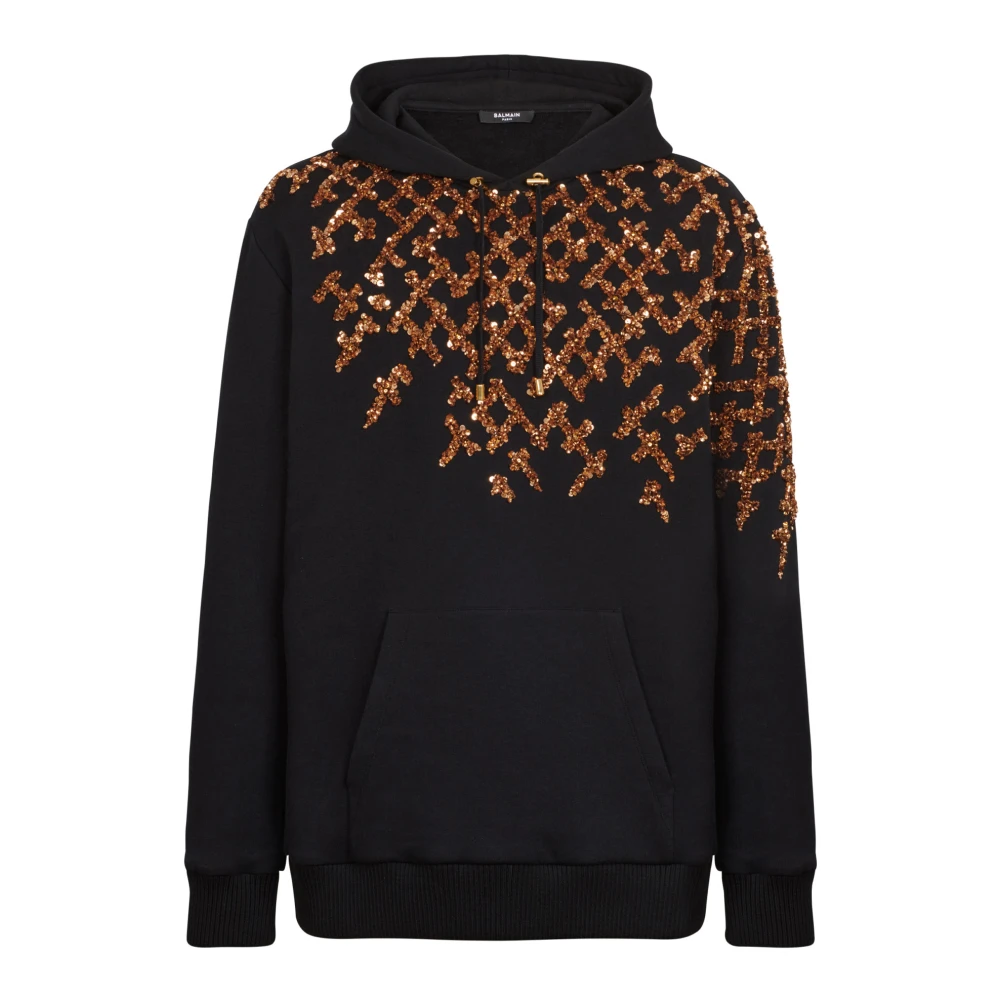 Balmain Broderad hoodie Black, Herr