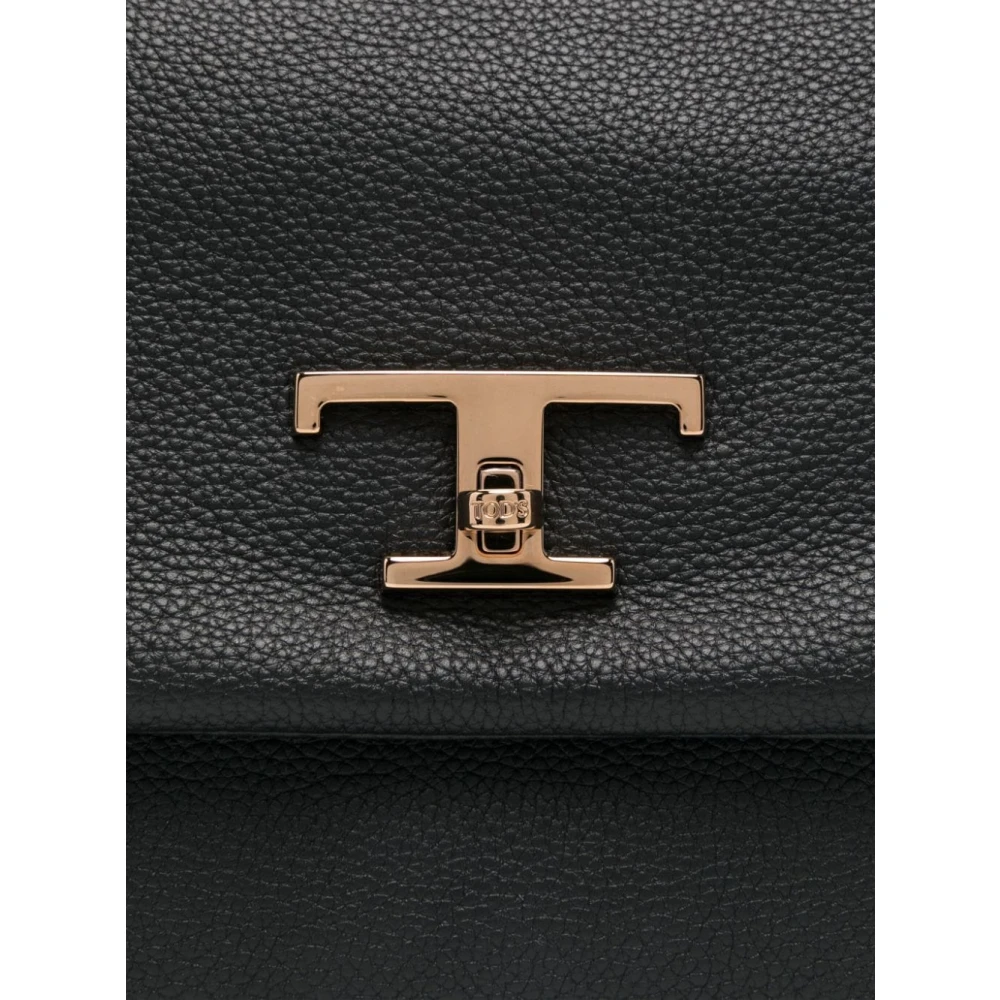 TOD'S Zwarte leren schoudertas met draaislot Black Dames