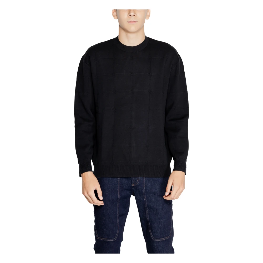 Armani Exchange Geruite gebreide trui met lange mouwen en ronde hals Black Heren