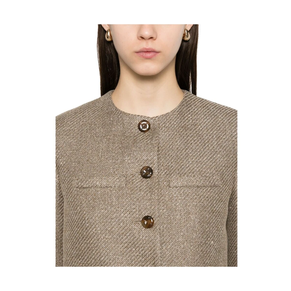 Blazé Milano Taupe Kraagloze bovenkleding met schoudervullingen Brown Dames