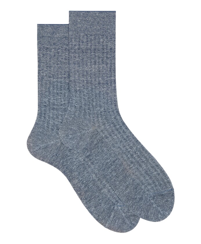 chaussettes-courtes-en-coton-et-lin-bleu-pour-hommes-avec-couleur-unie-cotelee