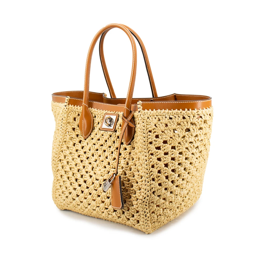 Ermanno Scervino Raffia-effect Gehaakte Winkelmand met Leren Details Yellow Dames