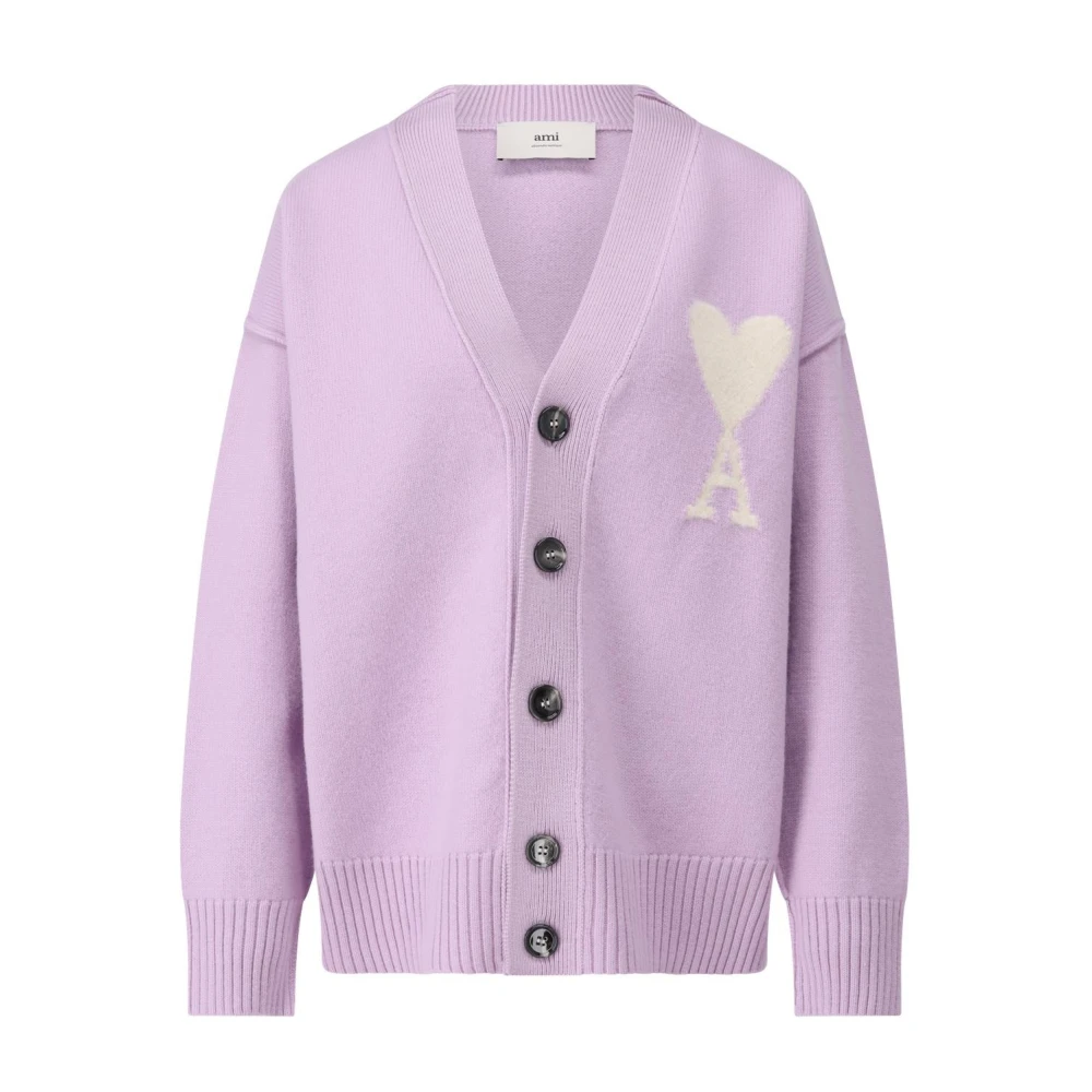 Ami Paris Klassieke V-hals wollen cardigan Purple Dames