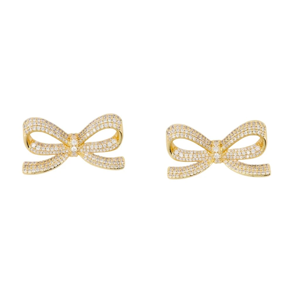 Self Portrait Women's Yellow Earrings, One Size, Crystal Bow Earrings - Gold Crystals