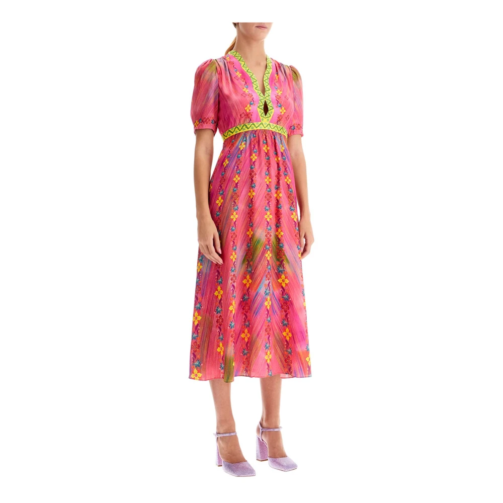 Saloni Jacquard zijden midi-jurk met patroonprint Multicolor Dames