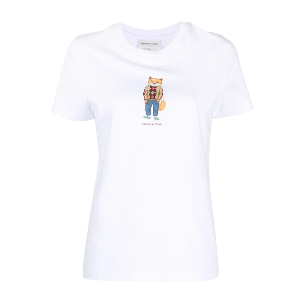 Maison Kitsuné Logo Print Katoenen T-Shirt White Dames