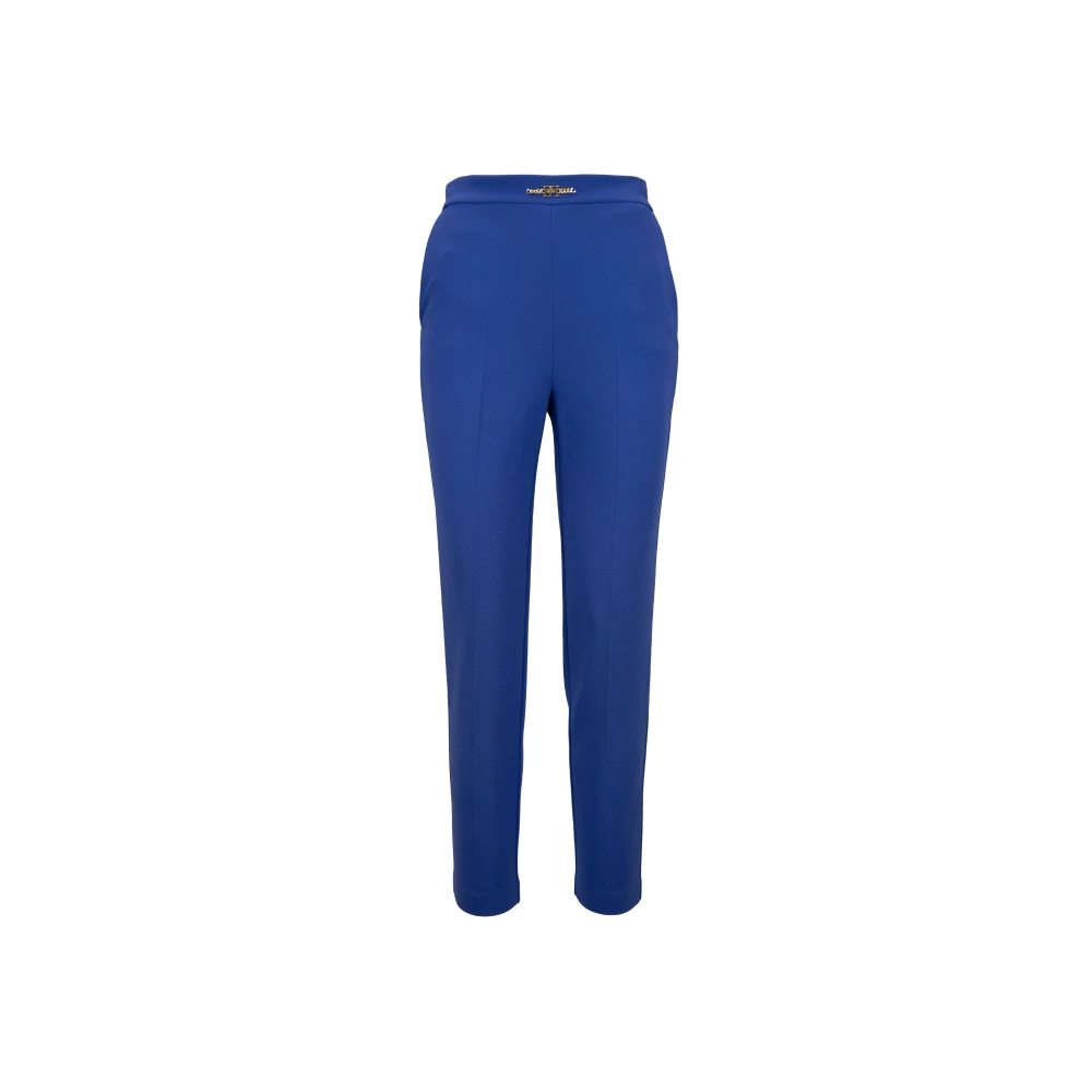Elisabetta Franchi Gouden Metalen Detail Rits Haak Broek Blue Dames