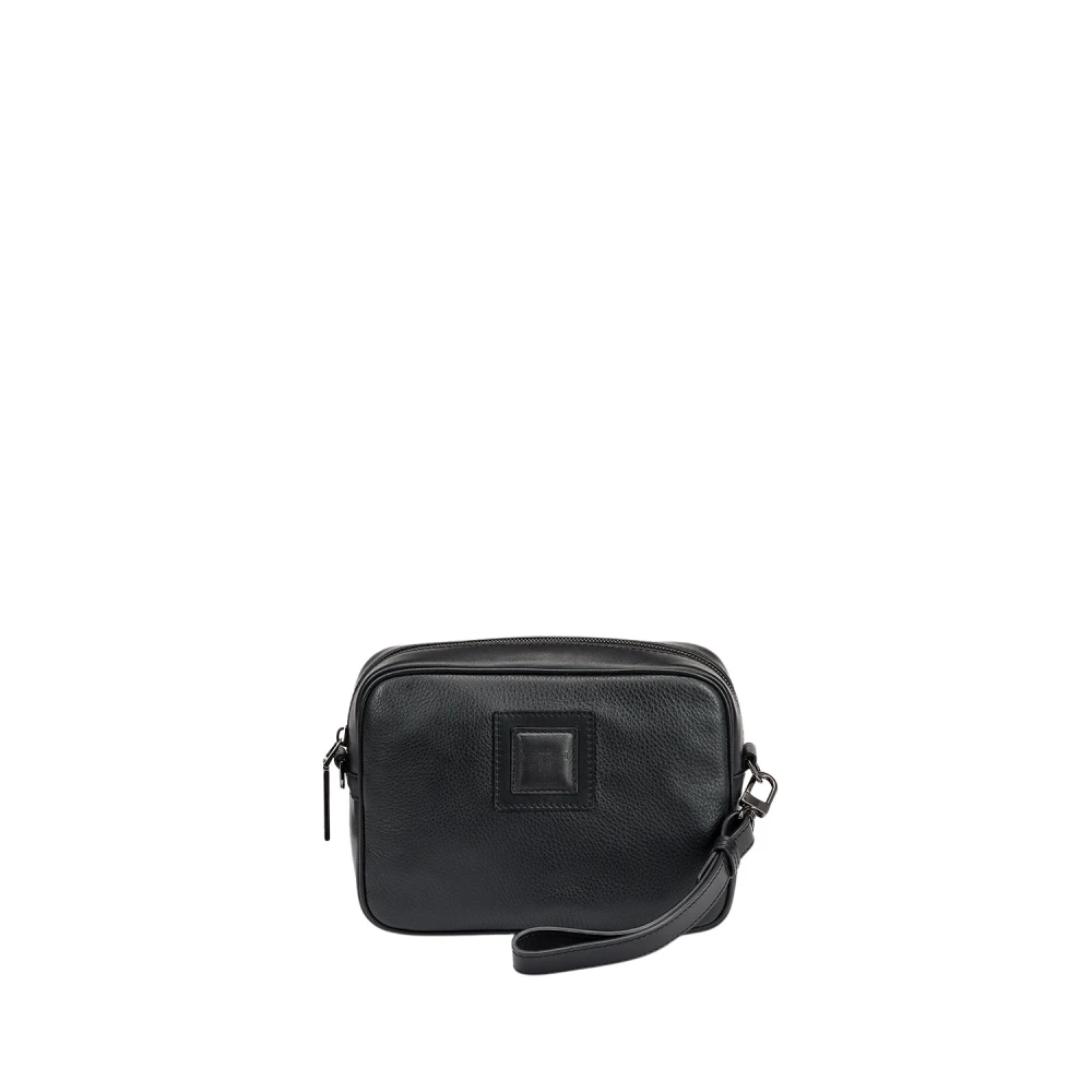 Testoni Kornigt Kalvskinn Crossbody Väska med Toppdragkedja Black, Dam