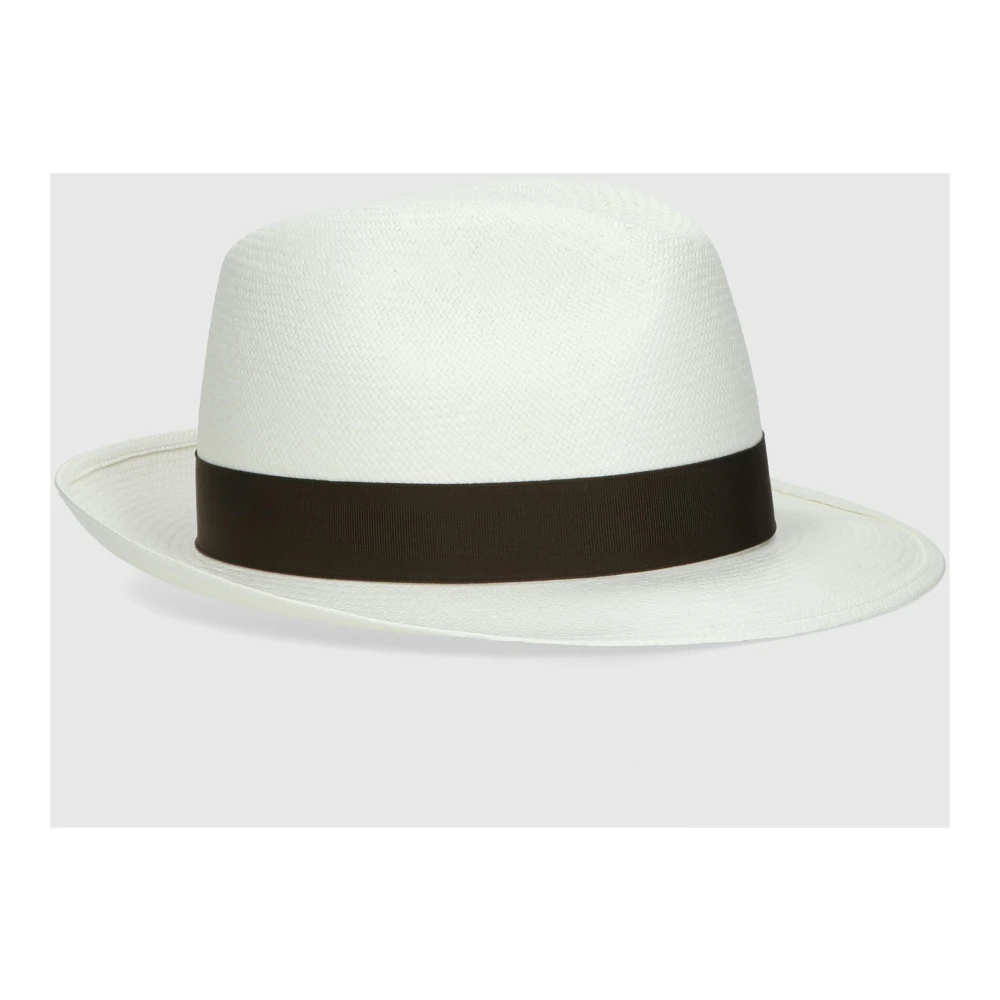 Borsalino Handgeweven Panama Hoed met Medium Rand White Heren