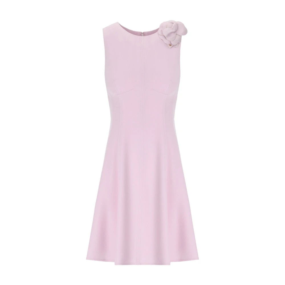 Elisabetta Franchi Pink Crêpe Dress With Brooch - Female - Short Dresses - Xs - Dresses