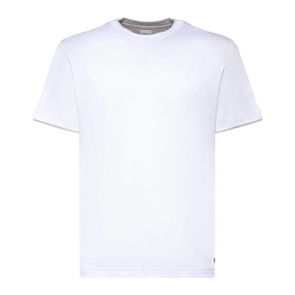 Eleventy Mannelijk Wit Tops Heren, L, Katoen, T-Shirt Met Ronde Hals