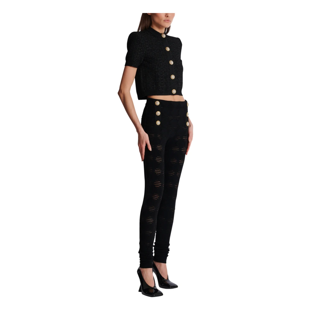 Balmain Diamond gebreide leggings met 6 knopen Black Dames