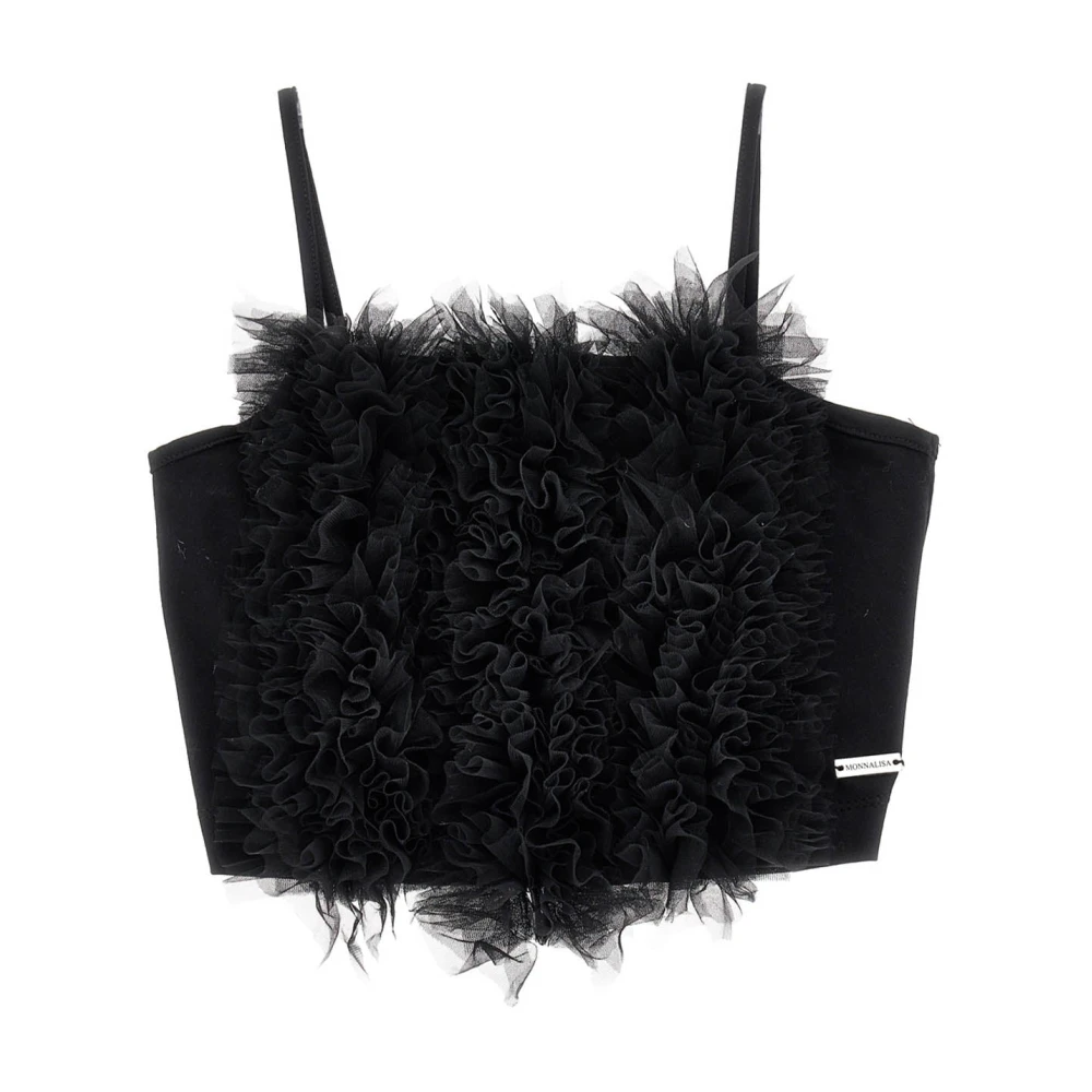 Monnalisa Girls Black Cropped Top - Kids Sleeveless Tops - 15 Y - Kids