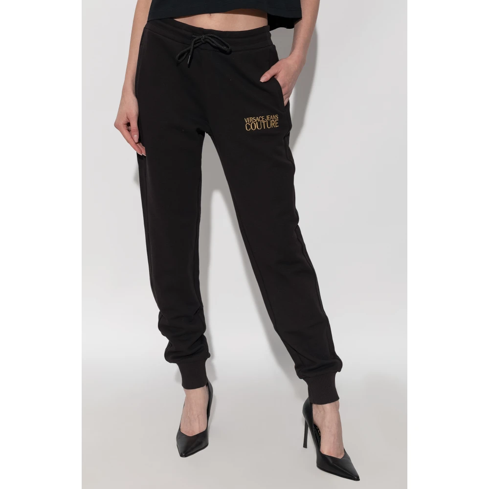 Versace Jeans Couture Sweatpants met geborduurd logo Black Dames