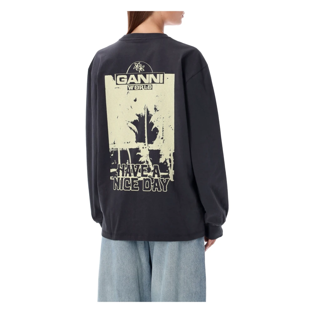 Ganni Toekomstige Heavy Jersey Palm T-shirt Black Dames