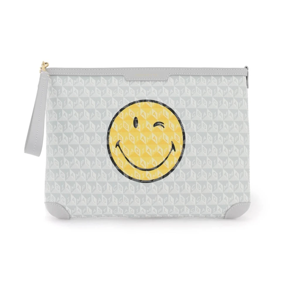 Anya Hindmarch Gerecyclede Plastic Clutch Tasmet Smiley Print Gray Dames