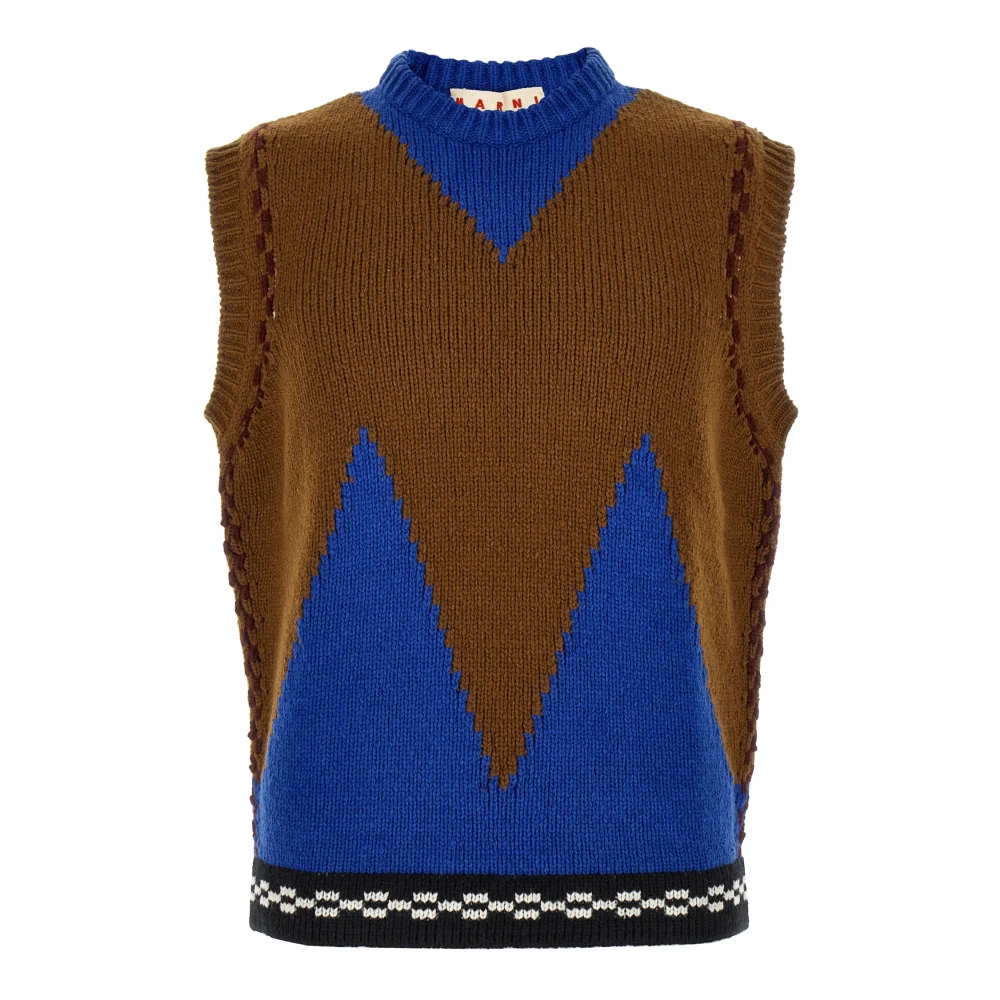Marni Multicolor Sleeveless Jumpers, Male, Xl, Mock-Neck Vest