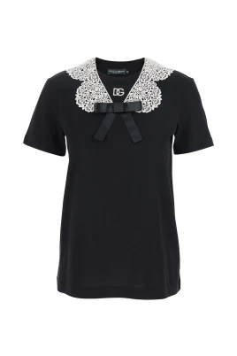 Svart T-shirt med rosett och spets