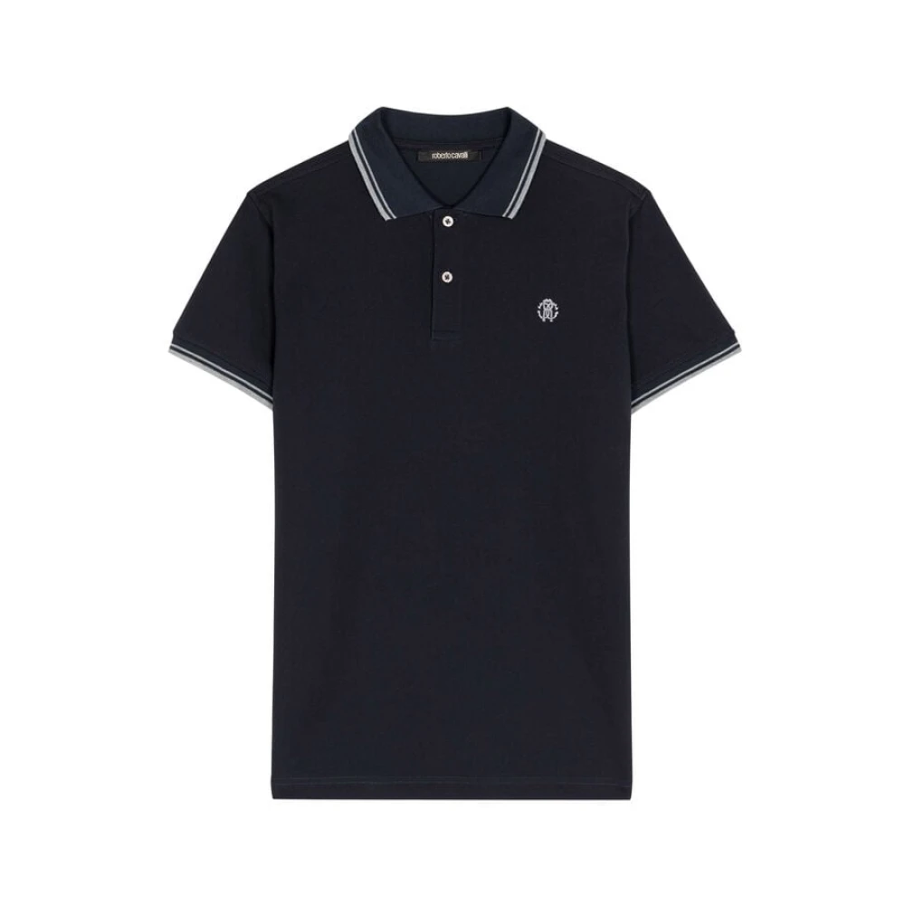 Roberto Cavalli Monogram Polo Shirt met geborduurd logo Blue Heren