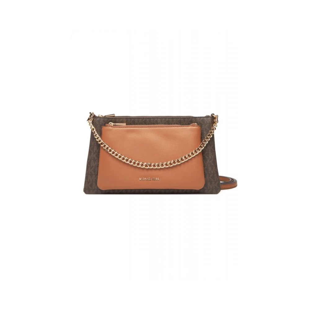 Michael Kors Women's Brown Jet Set Medium Signature Logo Convertible Crossbody Bag