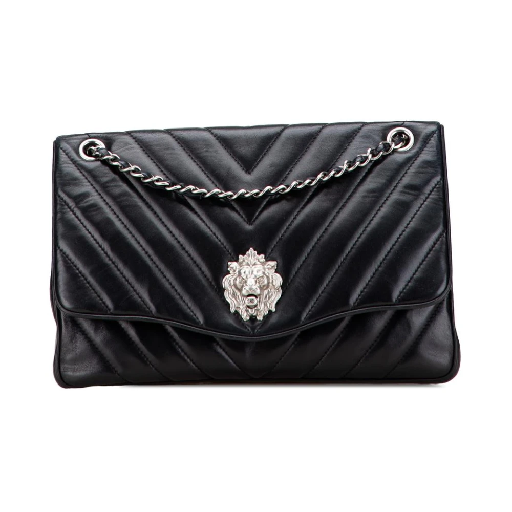 Chanel Vintage Damen Schwarz Gebrauchte Steppklappe Schultertasche