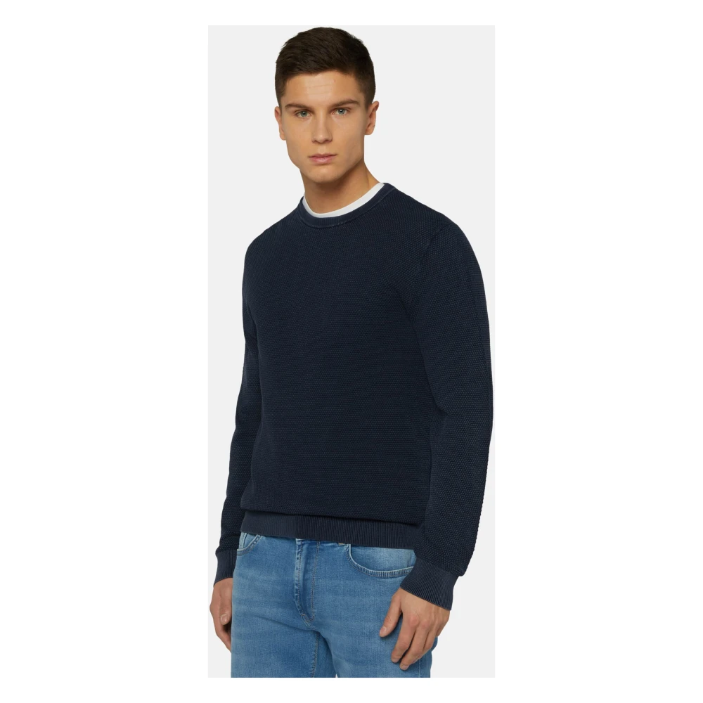 Boggi Milano Katoenen Trui met Ronde Hals 12gg Blue Heren
