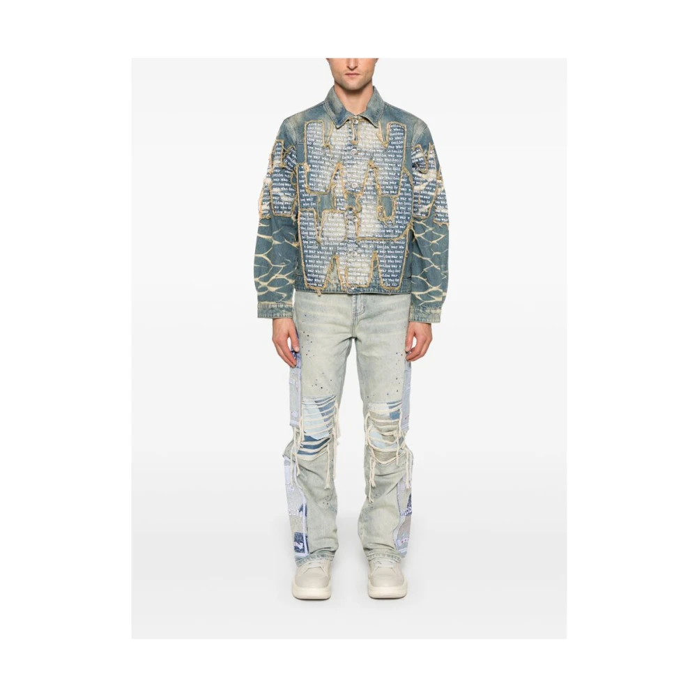 Who Decides War Versleten denim jeans met kristalversiering Blue Heren