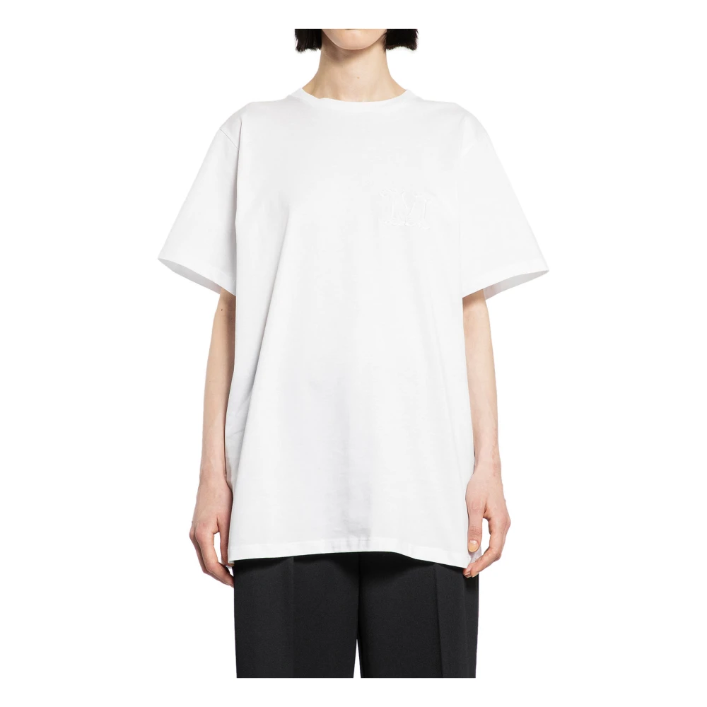 Max Mara Women's White T-Shirts, M, Embroidered Monogram Oversized Tee