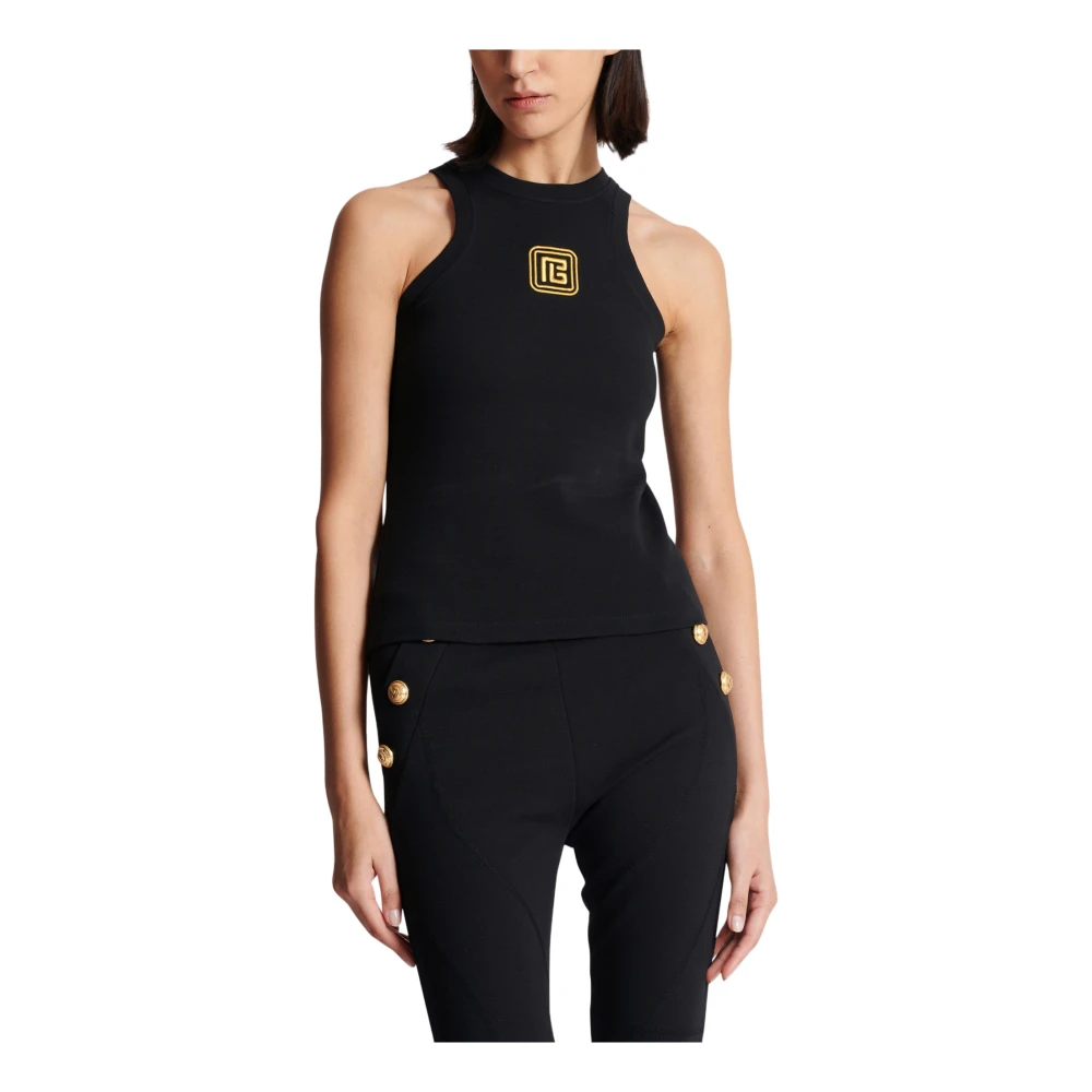 Balmain Tanktop met Retro PB-borduursel Black Dames