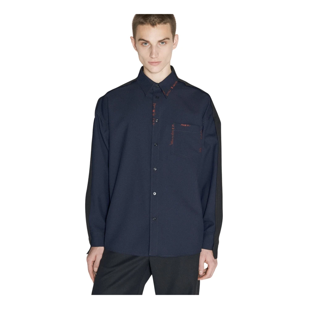 Marni Tropical wool shirt with contrast back Blue Heren