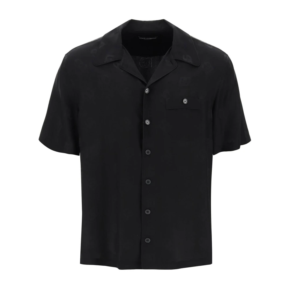 Dolce & Gabbana Zijden Jacquard Bowling Shirt Black Heren