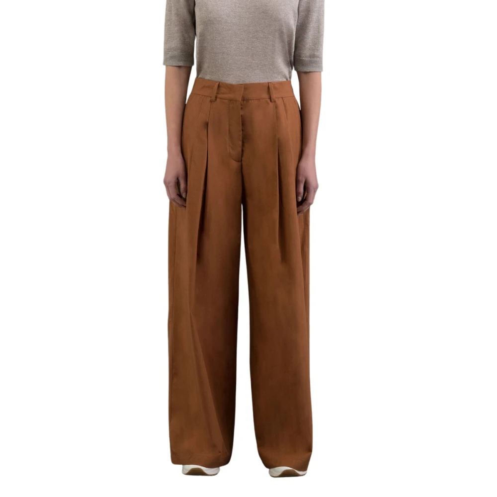 Moorer Women's Brown Wide Trousers, S, Rumy Wide Trousers