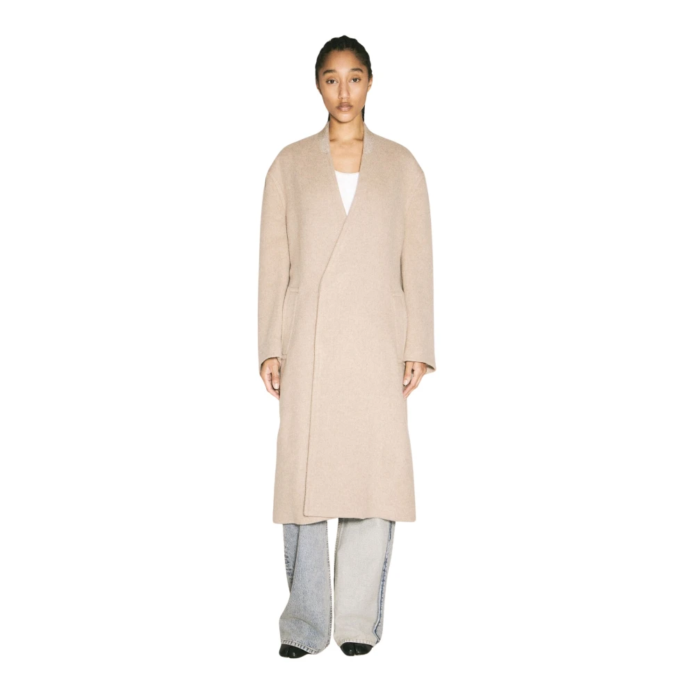 Mm6 Maison Margiela Women's Beige Wool Blend Wraparound Coat With Belt - Belted Coats - Xs - Coats