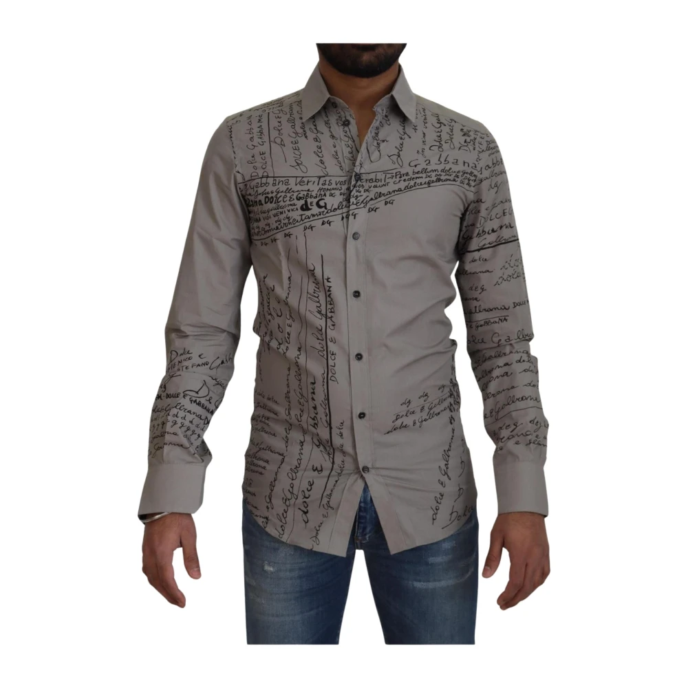 Dolce & Gabbana Grey Cotton Logo Dress Shirt - Male - Casual Shirts - Gray - Xs - Shirts - Image 3