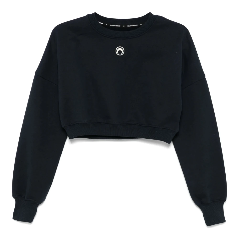 Marine Serre Maan Logo Cropped Sweatshirt Blue Dames