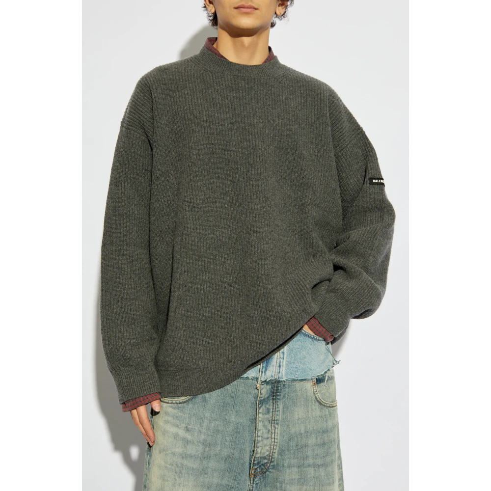 Balenciaga Wollen trui met logo Gray Heren