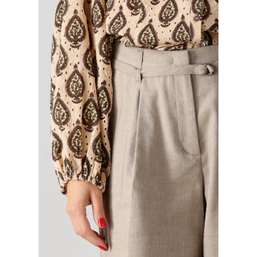 Summum Woman Wijde Linnen Twill Broek Beige Dames
