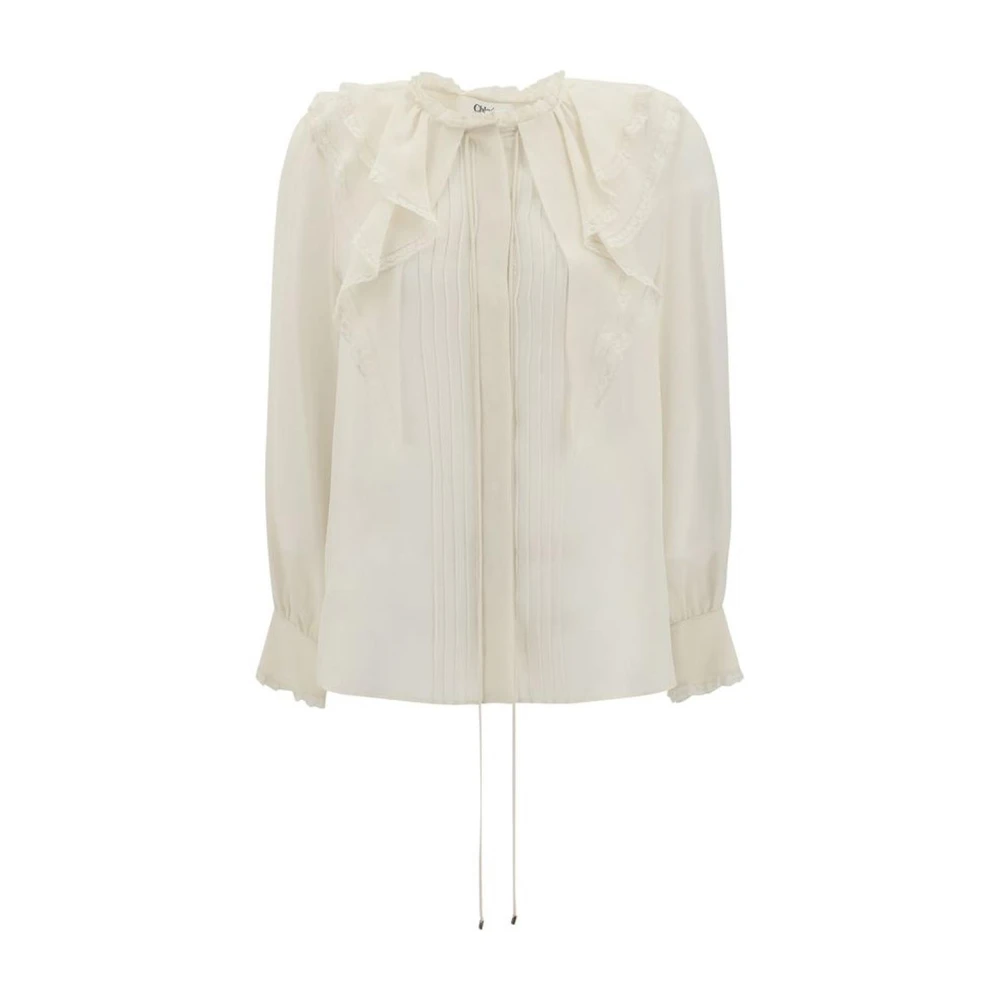 Chloé Zijden Blouse met Gerimpelde Ruches Beige Dames