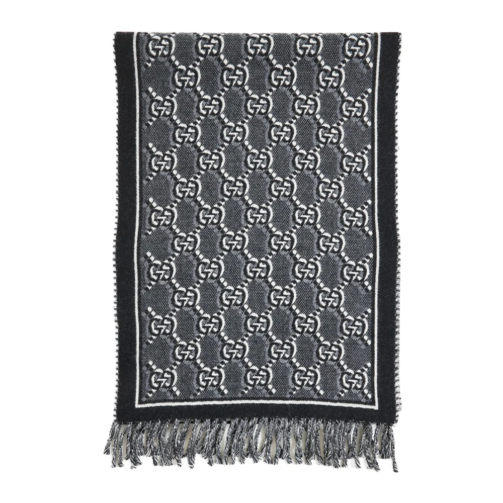 Gucci Schaduw Jacquard Wollen Sjaal met Franje Gray Heren