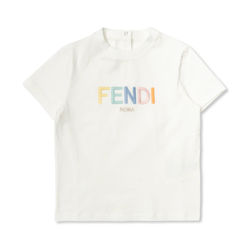 Fendi Unisex Kids White Kids Short Sleeve T-Shirts, 9 M, Logo Printed T-Shirt