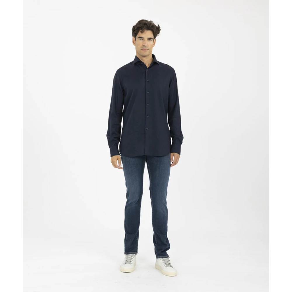 Xacus Italiaans Medium Kraag Flanellen Overhemd Blue Heren