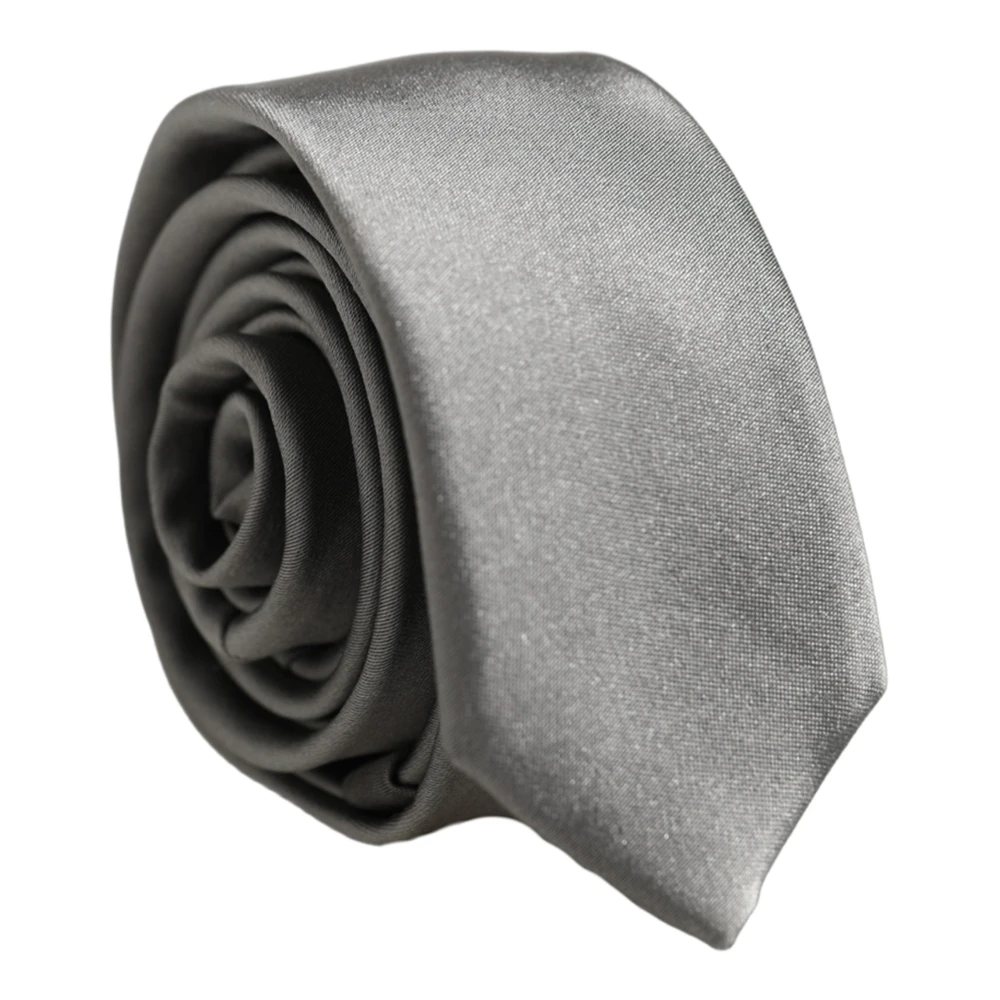 Dolce & Gabbana Gray Satin 100% Silk Adjustable Tied Men Necktie Tie - Image 2
