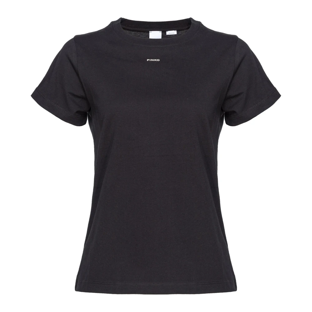 Pinko Basis Kortemouw T-shirt van Katoen met Mini Logo Black Dames