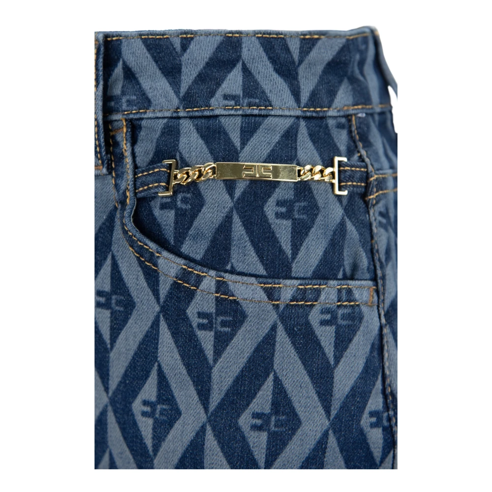 Elisabetta Franchi Denim Rok met Logo Detail en Zakken Blue Dames